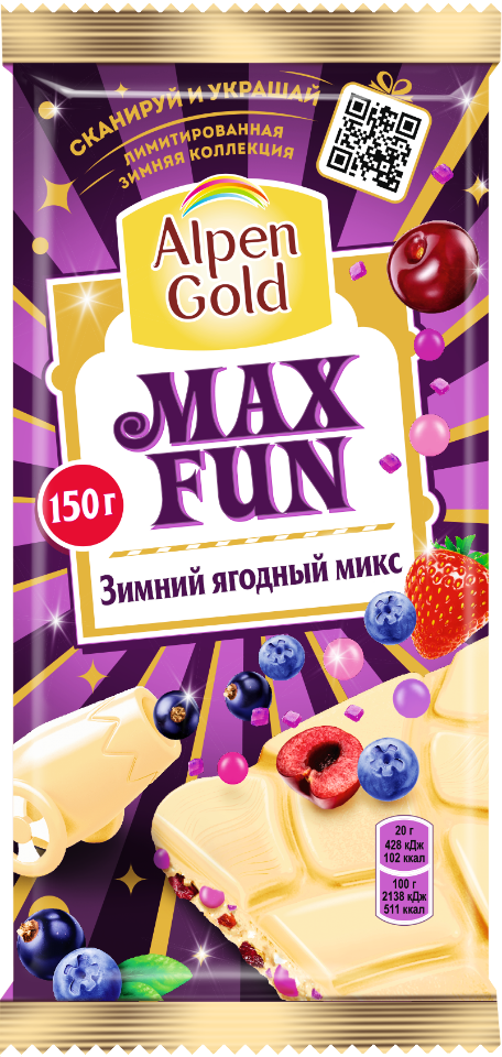 фото Шоколад alpen gold max fan микс лесных ягод белый 150 г