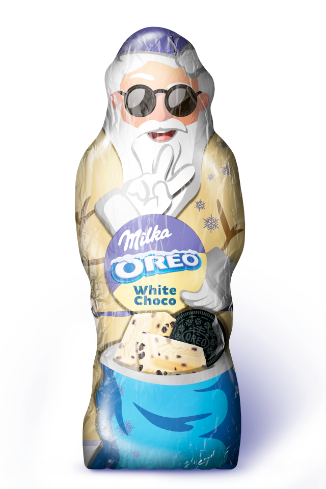 

Белый фигурный MILKA шоколад,Орео, Санта, Фольга, 100гр.