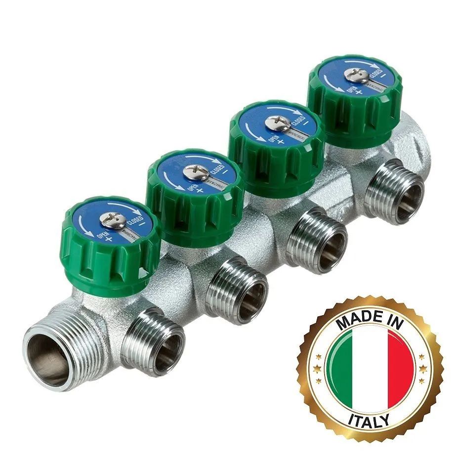 

Коллектор регулирующий 3/4" ВР-НР с 4 отводами на 1/2" НР ITALY FK 3821 3412TP хром, 4567654