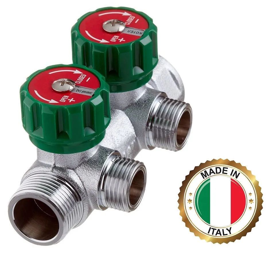 

Коллектор регулирующий 3/4" ВР-НР с 2 отводами на 1/2" НР ITALY FK 3821 3412TP хром, 4567654