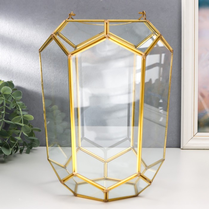 фото Подсвечник стекло, металл на 1 свечу "пятиугольные грани" золото, с ручкой 26х18х20 см nobrand