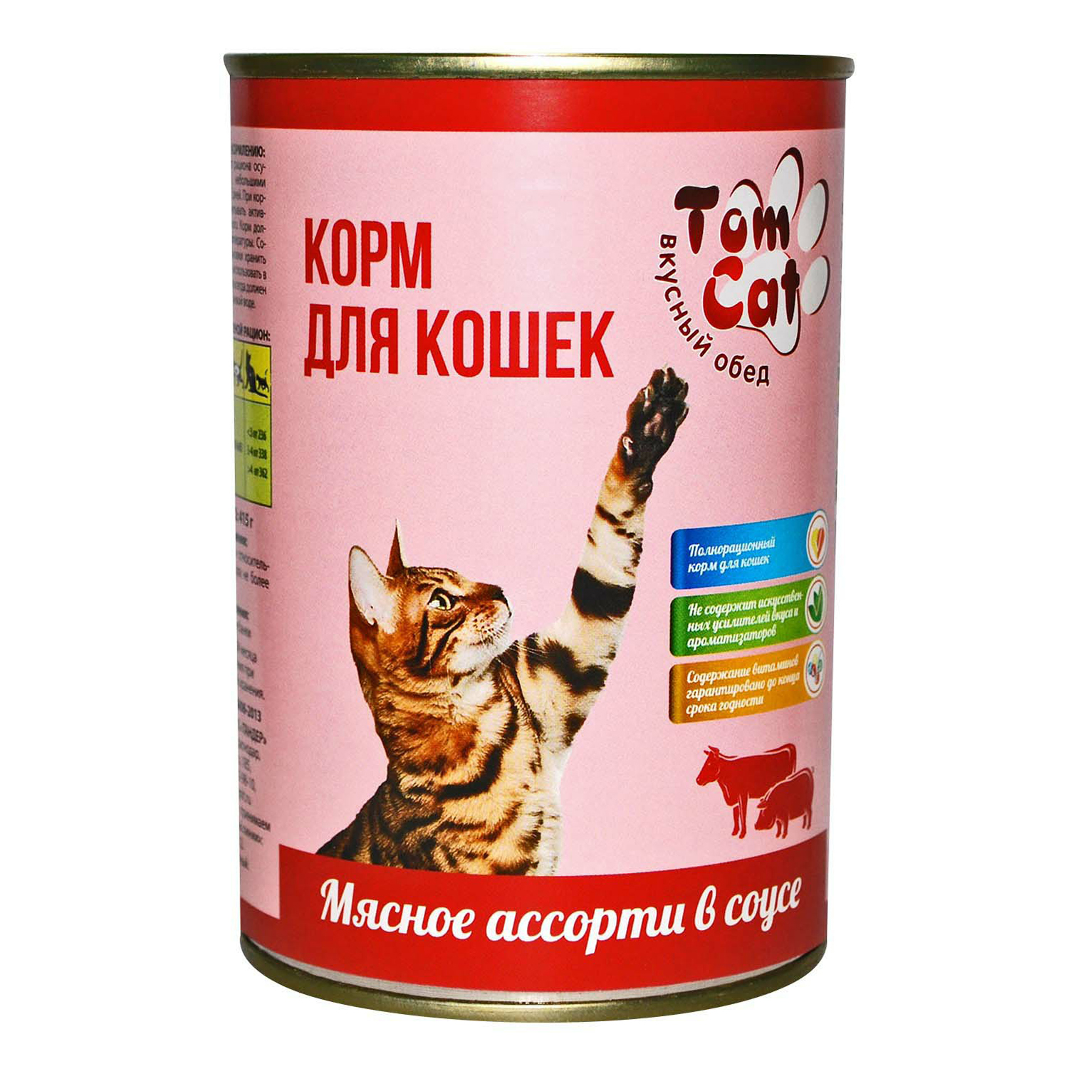 

Влажный корм для кошек Tom Cat с мясом, 415 г