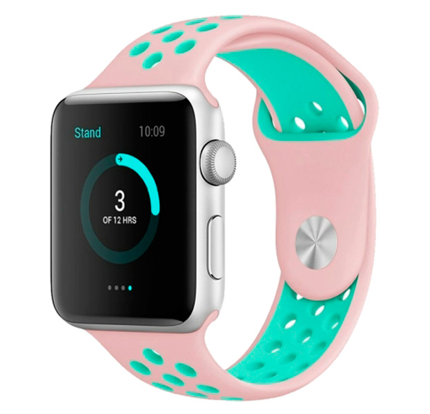 

Ремешок силиконовый перфорированный NK для Apple Watch 42/44мм (17), розовый+зелен