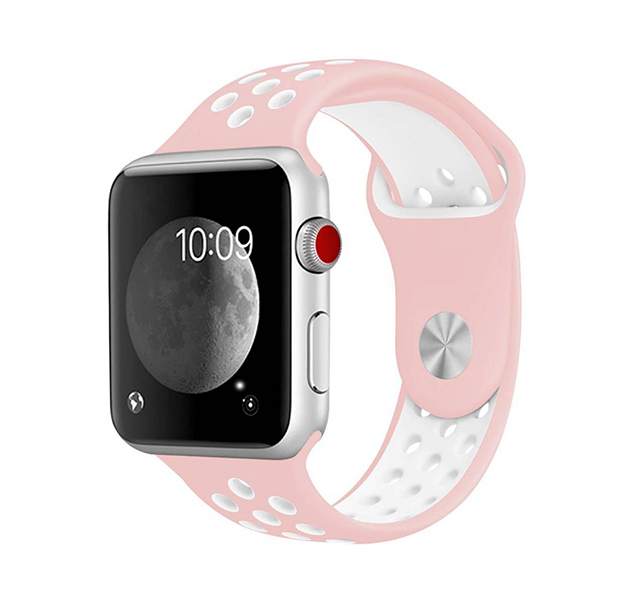 

Ремешок силиконовый перфорированный NK для Apple Watch 42/44мм (13), белый+розовый