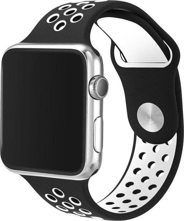 

Ремешок силиконовый перфорированный NK для Apple Watch 42/44мм (12), черный+белый,