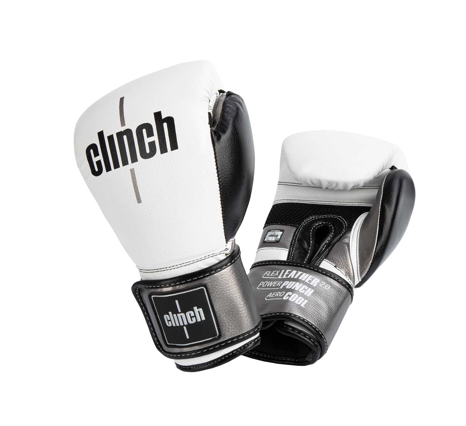 

Перчатки боксерские Clinch Punch 2.0 бело-черно-бронзовые (вес 10 унций), Белый, Clinch Punch 2.0