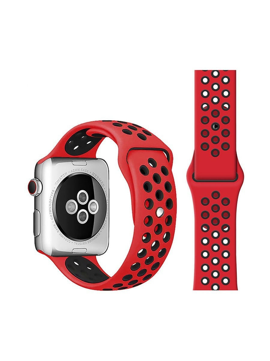 

Ремешок силиконовый перфорированный NK для Apple Watch 38/40мм (11), красный+черны