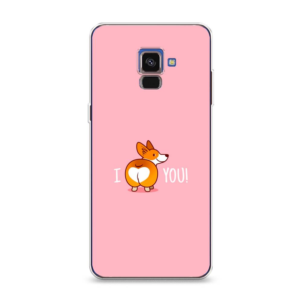 

Чехол на Samsung Galaxy A8 2018 "Корги I love you", Розовый;коричневый;белый, 25450-1