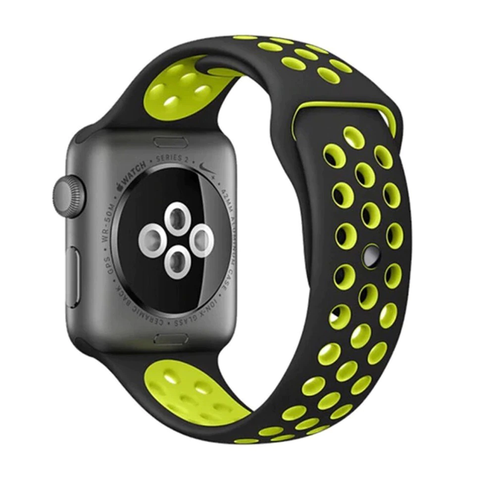 

Ремешок силиконовый перфорированный NK для Apple Watch 42/44мм (10), черный+зелены