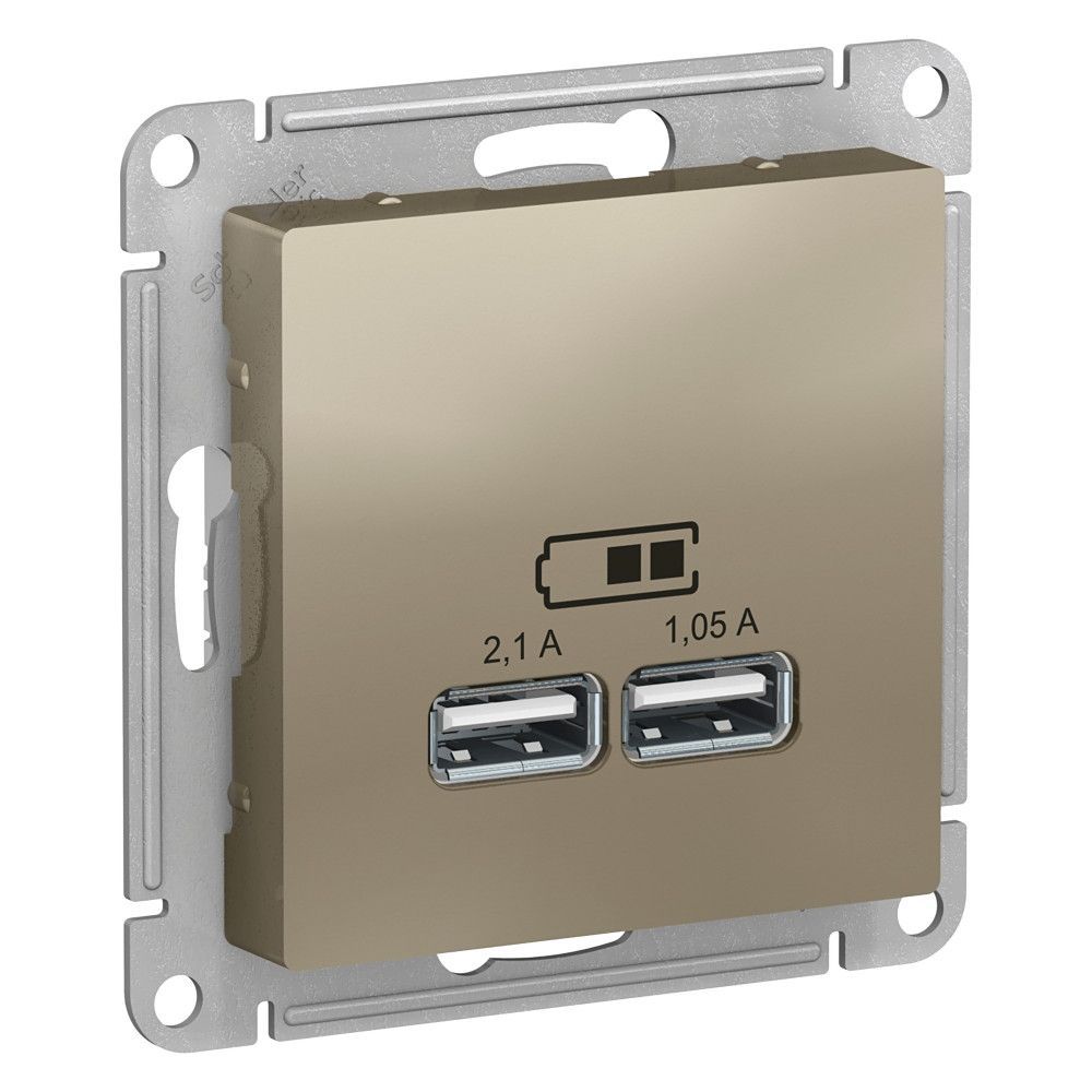 

SE AtlasDesign Шампань USB, 5В, 1 порт x 2,1 А, 2 порта х 1,05 А, механизм ATN000533, Бежевый, AtlasDesign1_1