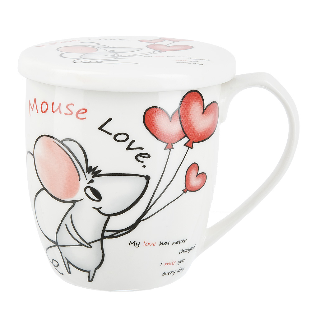 Кружка фарфоровая с крышкой (без фильтра) Mouse love 360мл (1 вид из 4) KENG-5750622