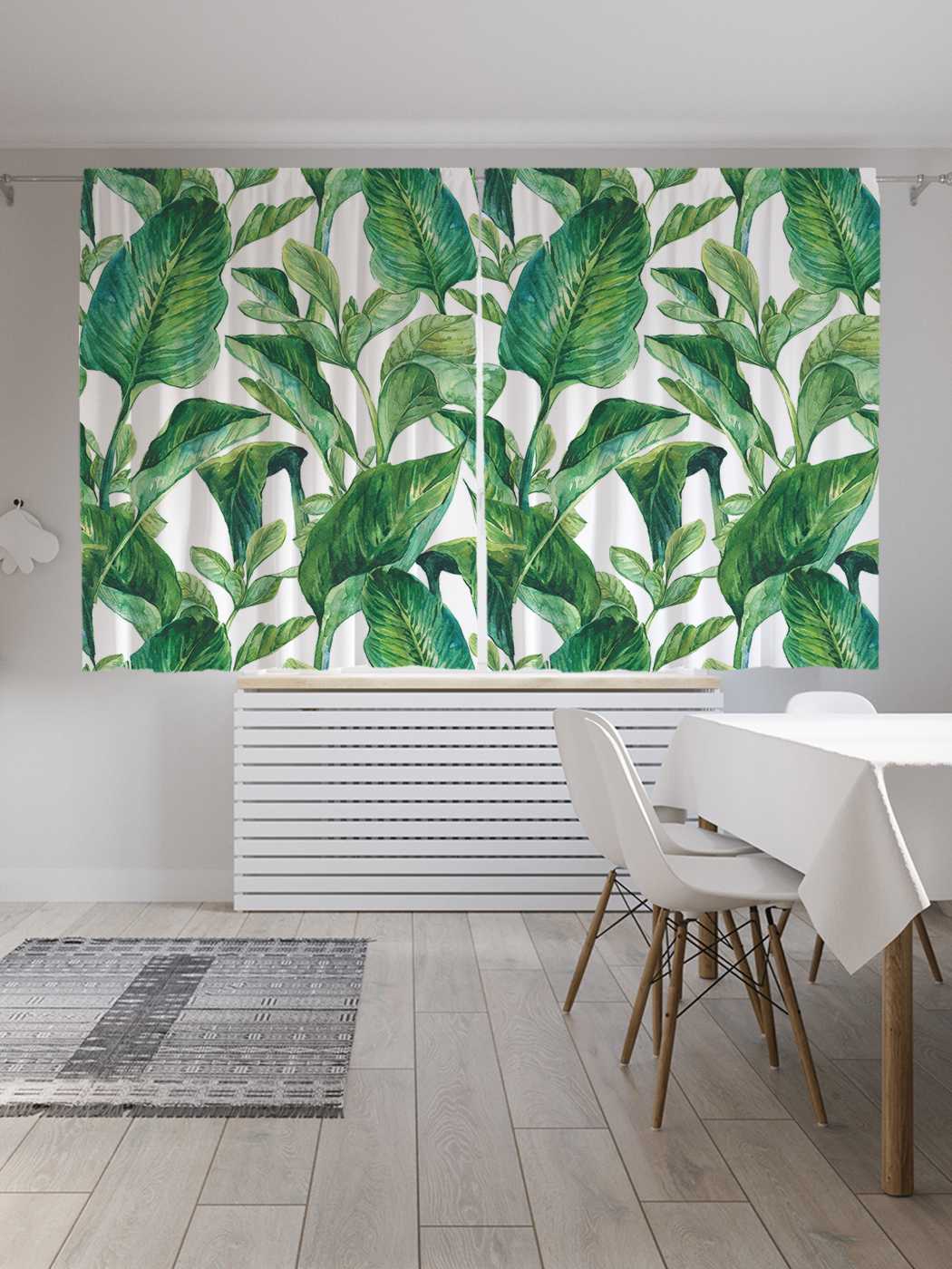 

Шторы JoyArty "Ботаника тропических листьев", Oxford DeLux, 2 полотна 145x180 см, Ботаника тропических листьев