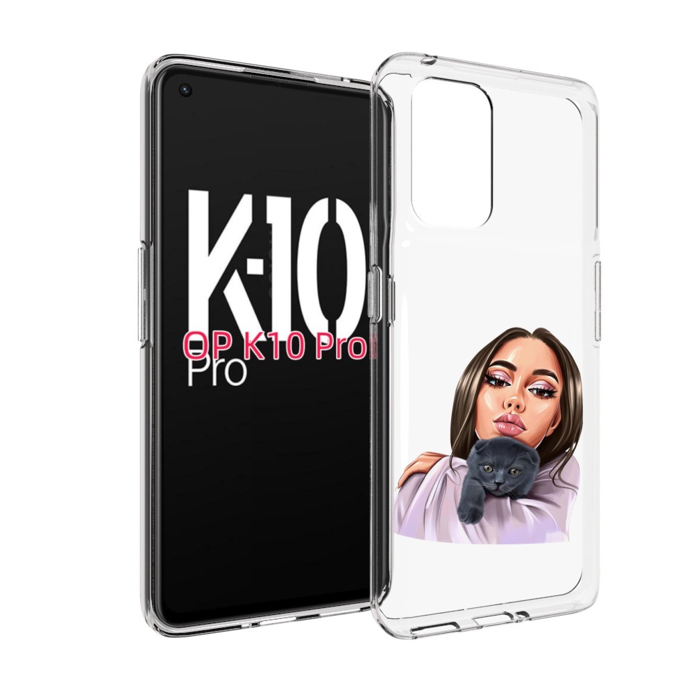

Чехол MyPads нарисованная-девушка-с-котом женский для OPPO K10 Pro, Прозрачный, Tocco