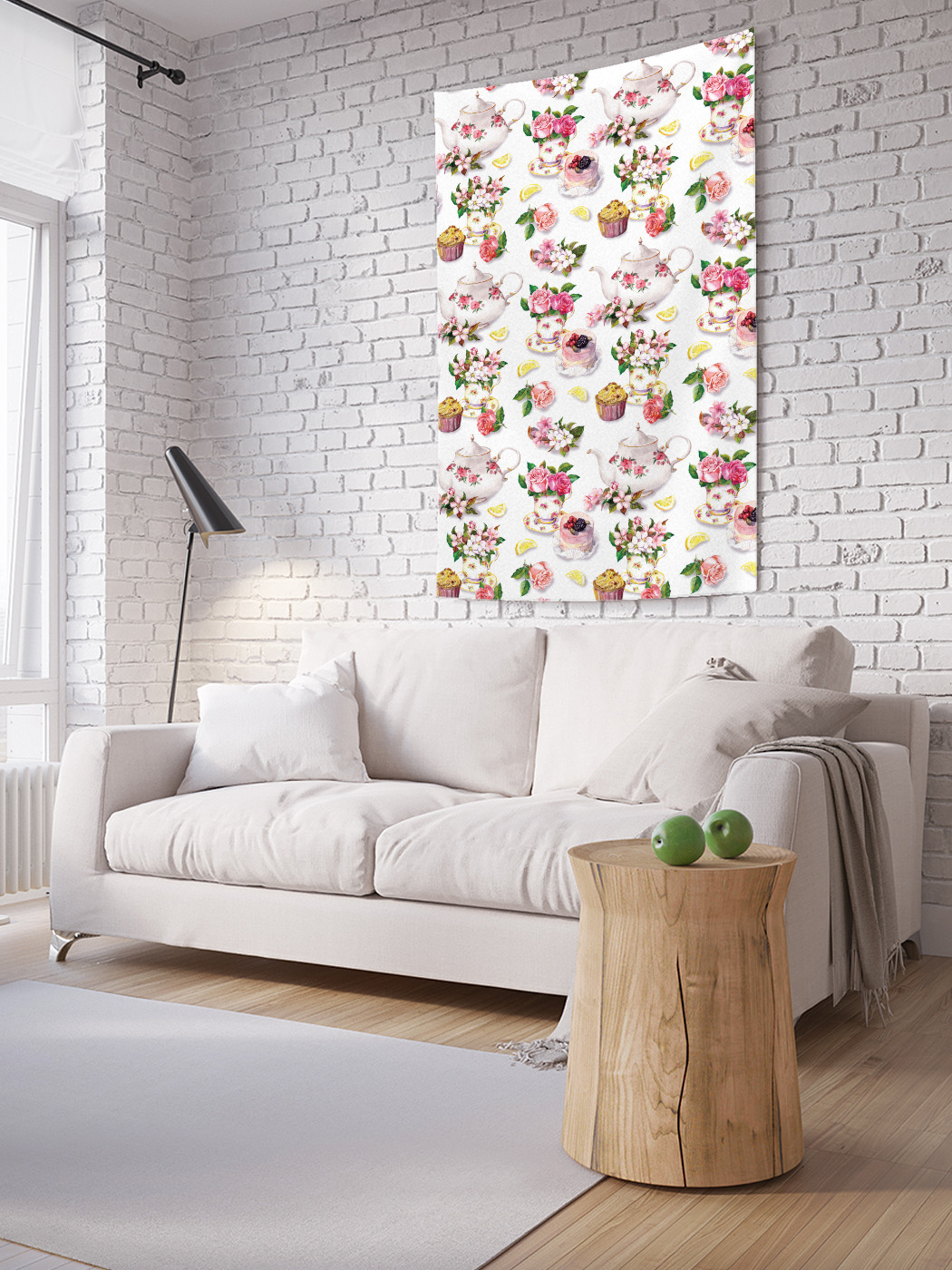 фото Вертикальное фотопанно на стену joyarty "цветочный сервиз", 150x200 см