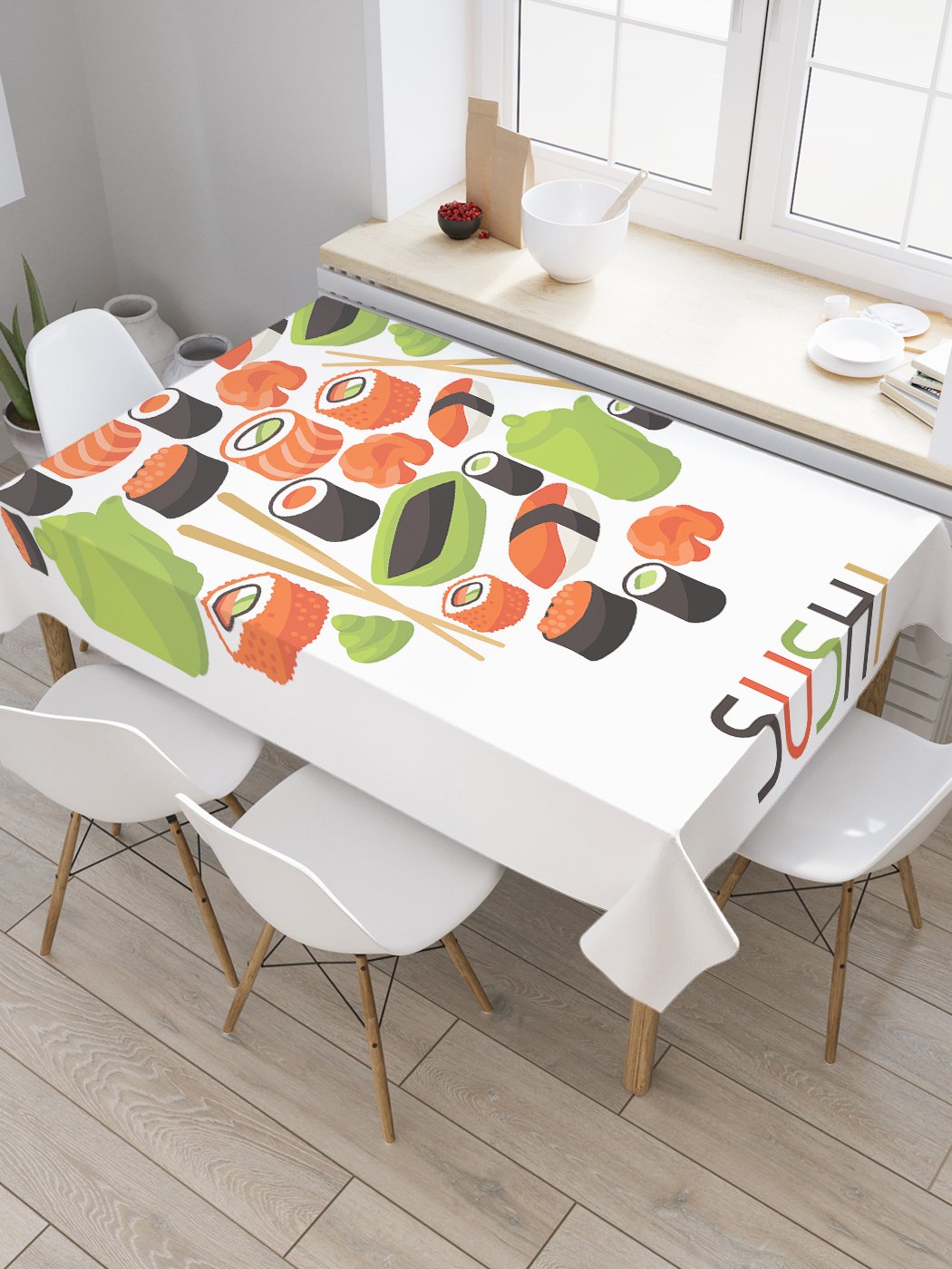 

Скатерть прямоугольная JoyArty "Люблю суши" из сатена, 120x145 см, Белый, Люблю суши