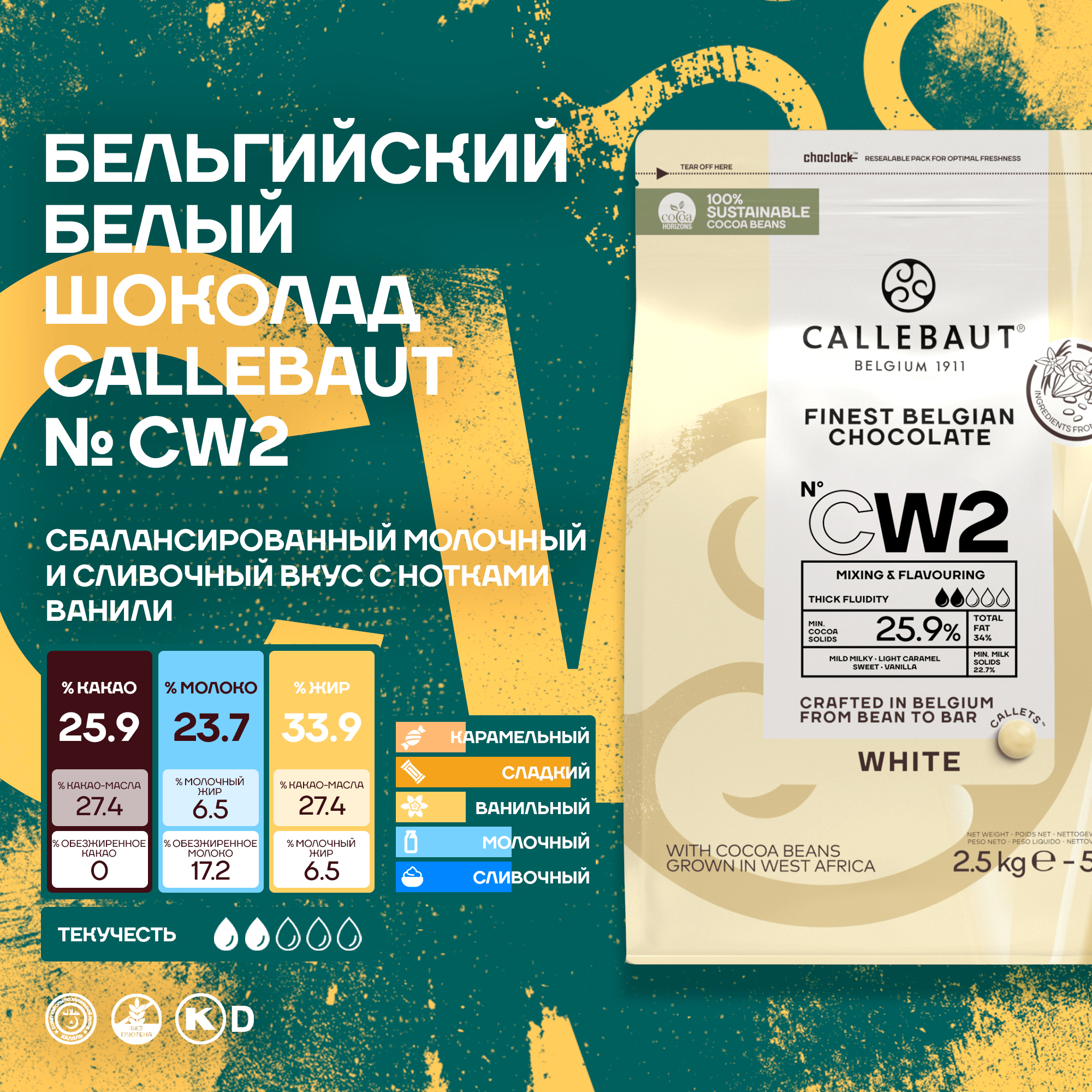 Бельгийский белый шоколад Callebaut CW2 в каллетах 25 кг 6700₽