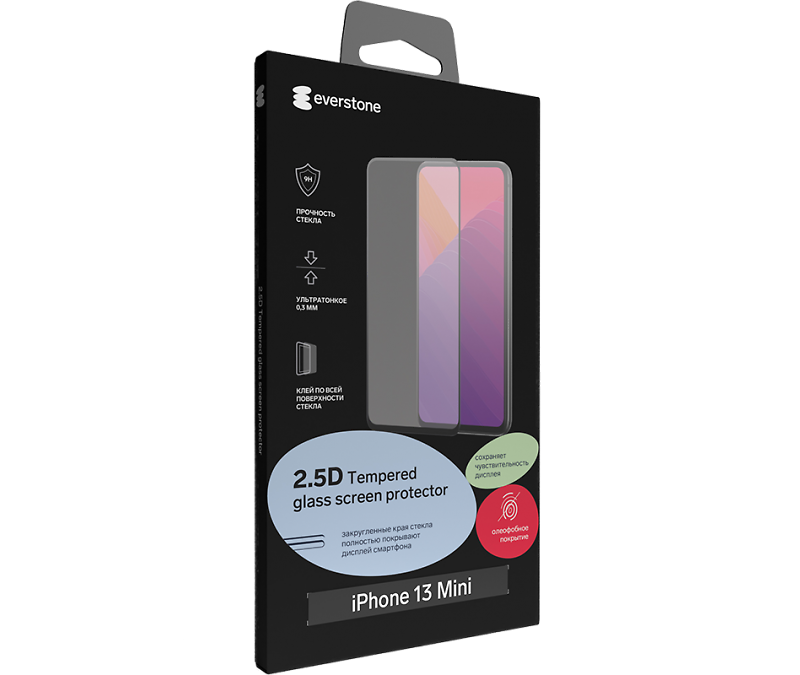 Защитное стекло Everstone для Apple iPhone 13 mini 2.5D Full Glue (черная рамка)