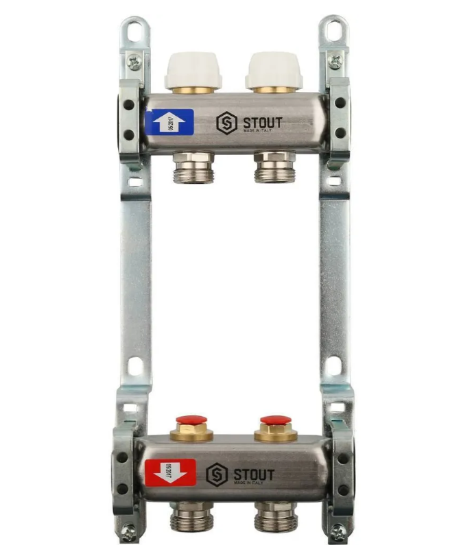Коллектор Stout, без расходомеров, SMS-0922-000002, серый, 2 выхода