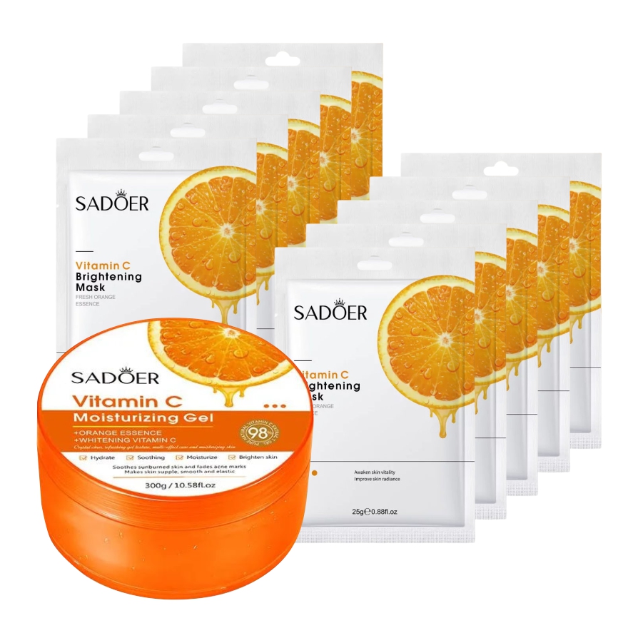 Набор Sadoer с витамином С Тканевая маска для лица 25г Гель для лица и тела 300г 11 шт гель для душа витэкс цитрусовый пунш с соком апельсина лимона и мятой 500 мл