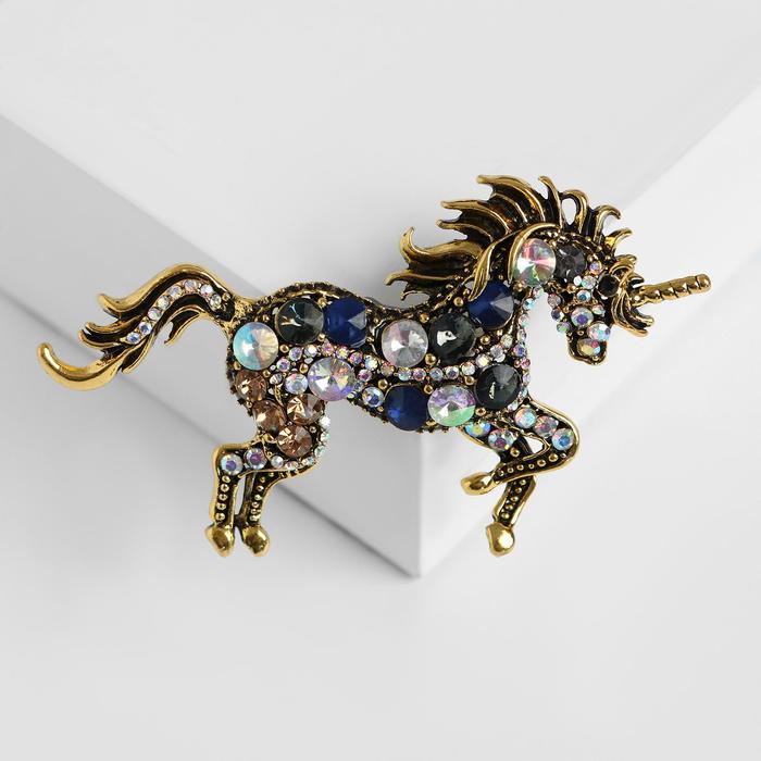 

Брошь "Единорог" с бусинами, цветной в чернёном золоте