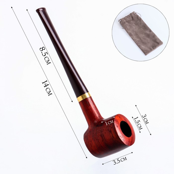 Трубка курительная, классическая, розовый палисандр, длина 14 см, d отверстия-1.5 см