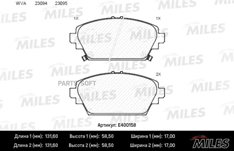 

Колодки Тормозные Nissan Primera (P12) 02-, Almera Tino 00-05 Передние Low-Metallic Miles