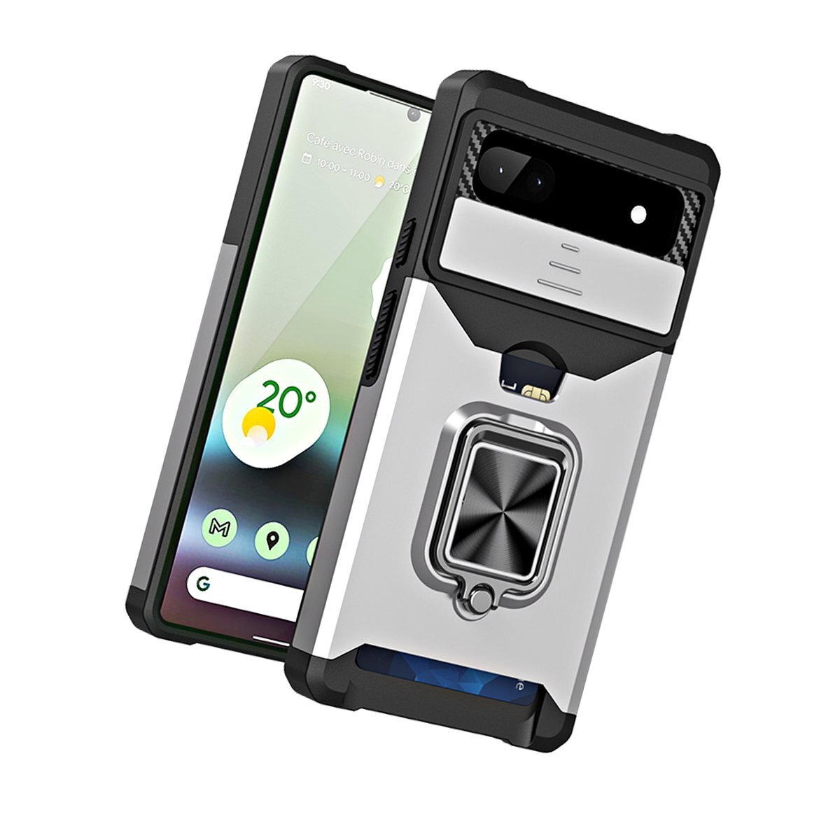 

Противоударный чехол Сard Reader Case для Google Pixel 6A ,серебряный, Серебристый, 394865542