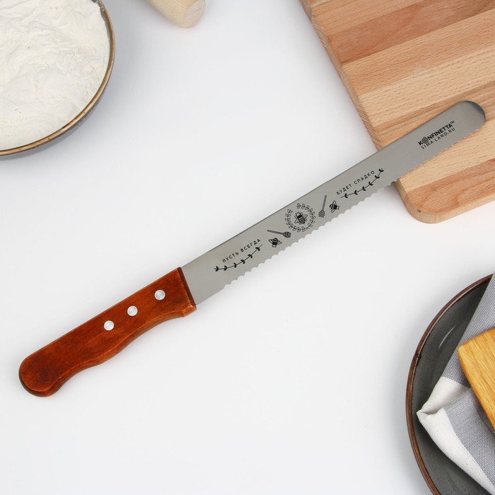 KONFINETTA Нож для бисквита двусторонний «Пусть всегда будет сладко»«, 38 х 3 см, лезвие 2