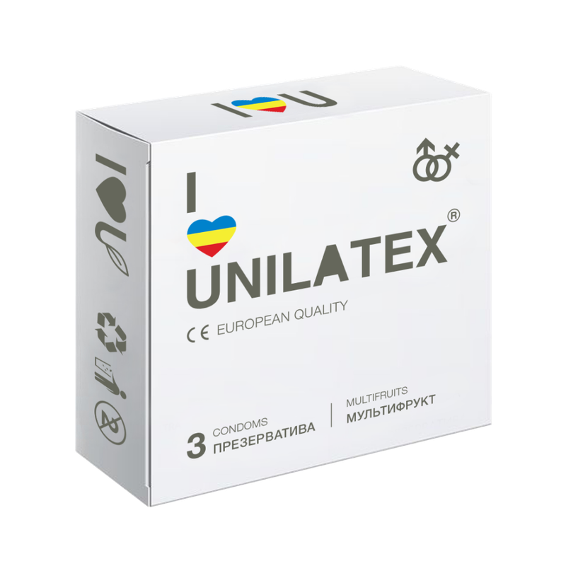 Презервативы Unilatex Multifruits, 3 шт. желтый,  красный,  синий