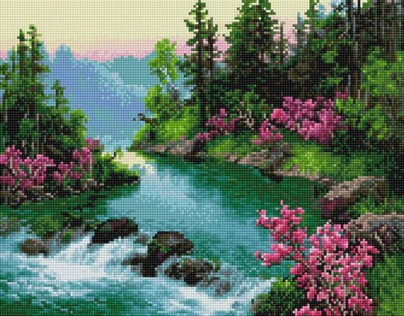 

PaintBoy Алмазная вышивка Цветущий берег горной реки VA131, 40x50 см