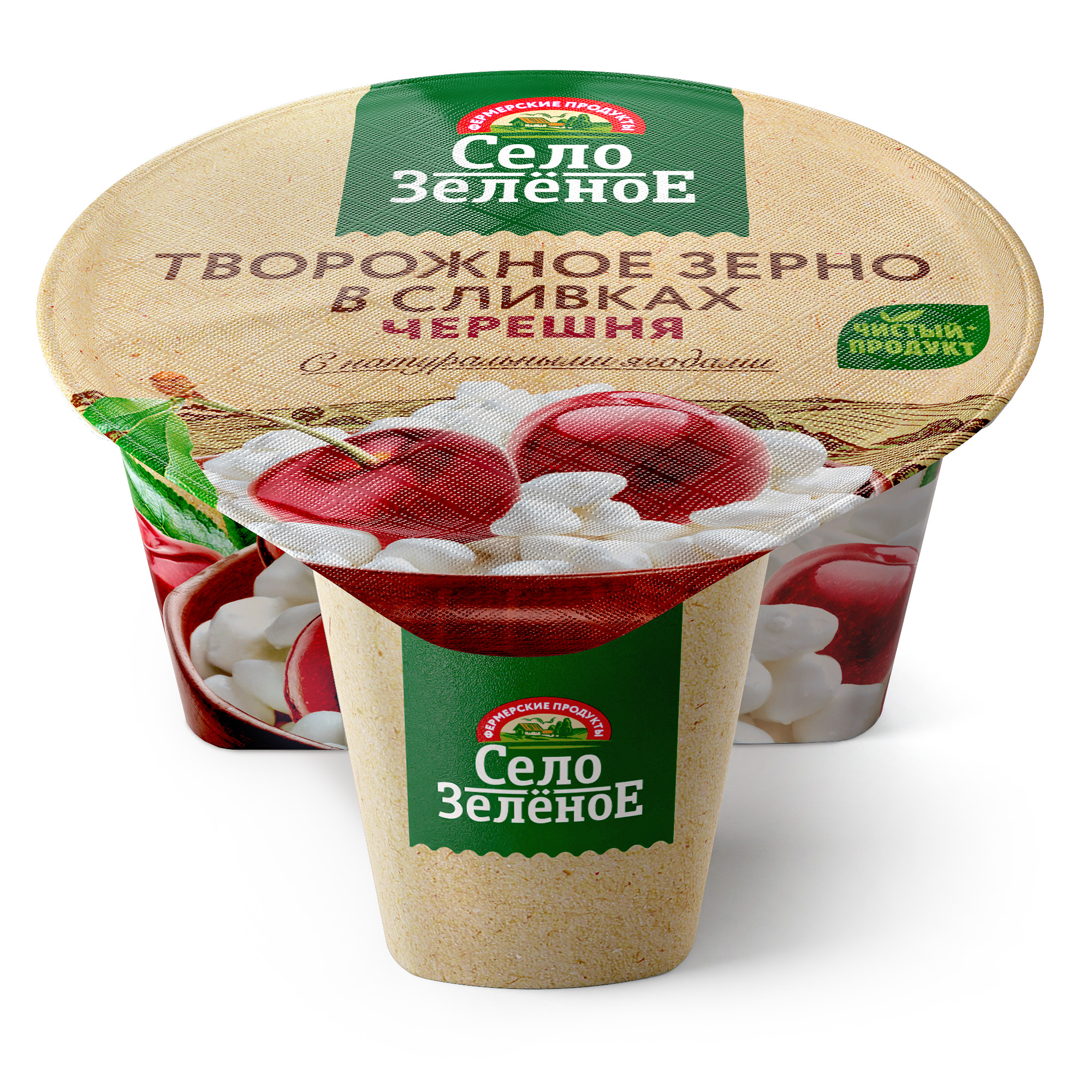 

Продукт творожный Село зеленое творожное зерно в сливках черешня 5% 130 г