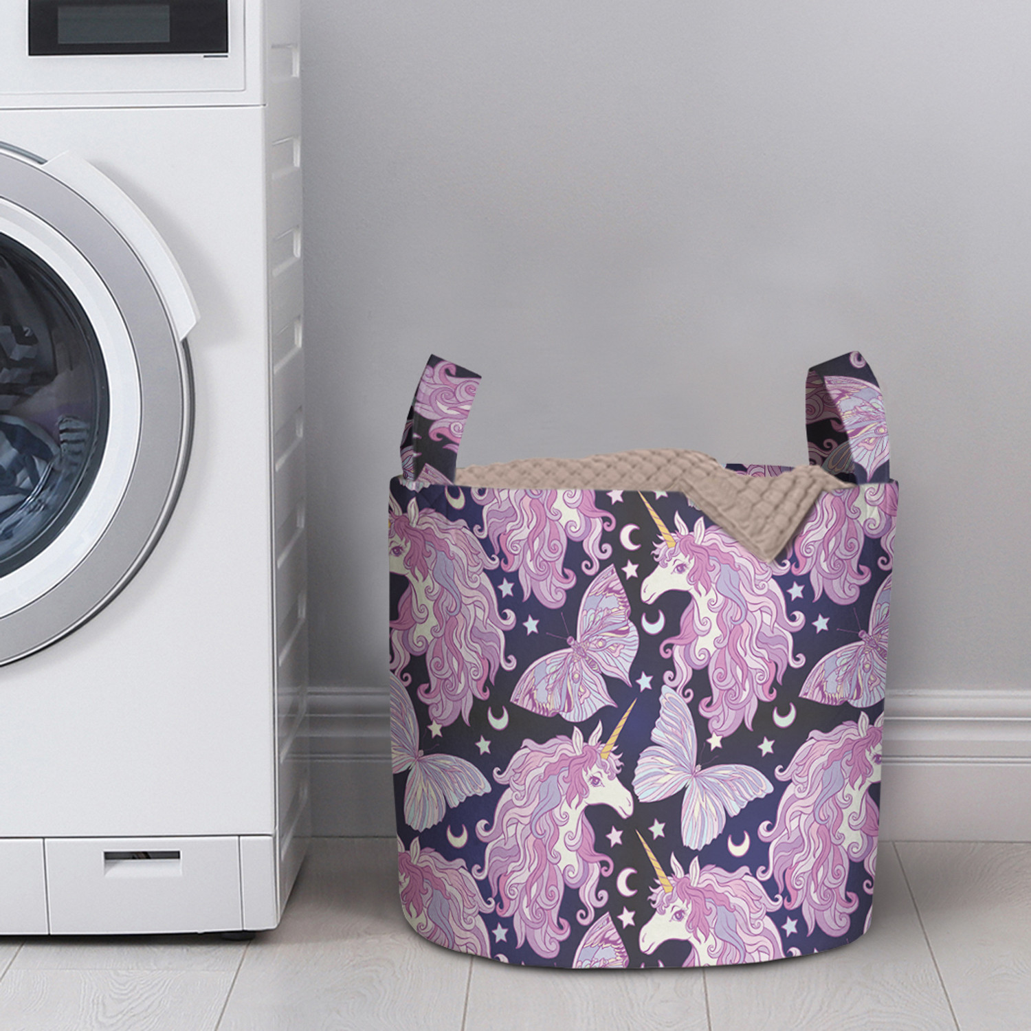 

Корзина для белья в ванную органайзер Ночной единорог 35x35 см, Ночной единорог
