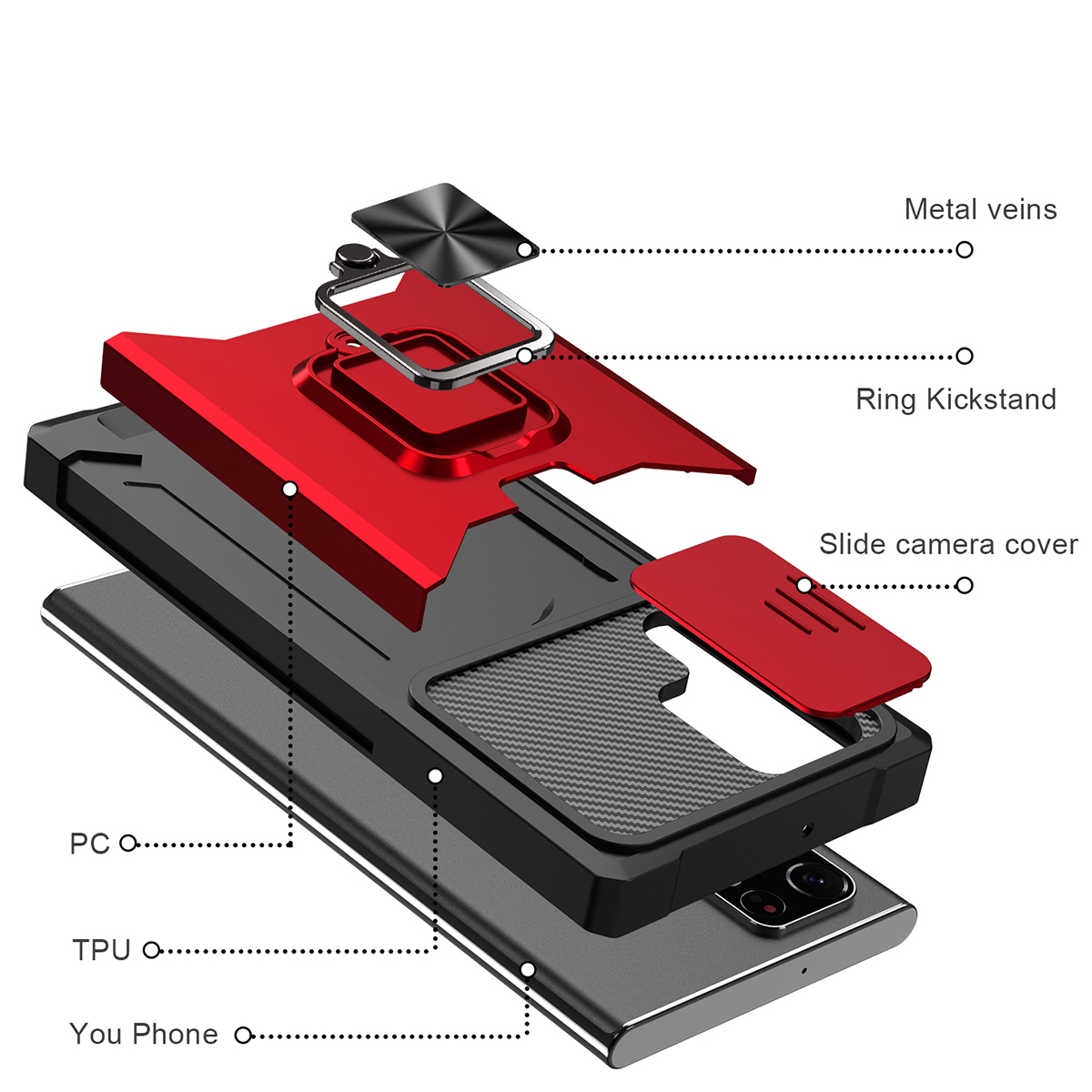 Противоударный чехол Сard Reader Case для Samsung Galaxy S22 Ultra ,красный