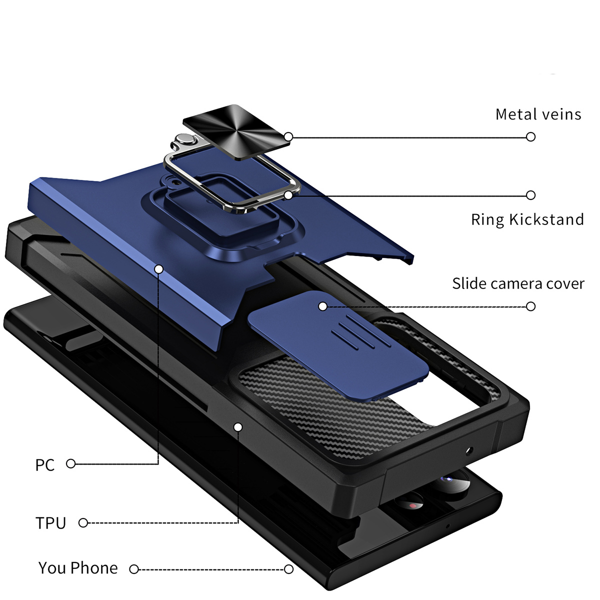 Противоударный чехол Сard Reader Case для Samsung Galaxy S23 Ultra ,синий