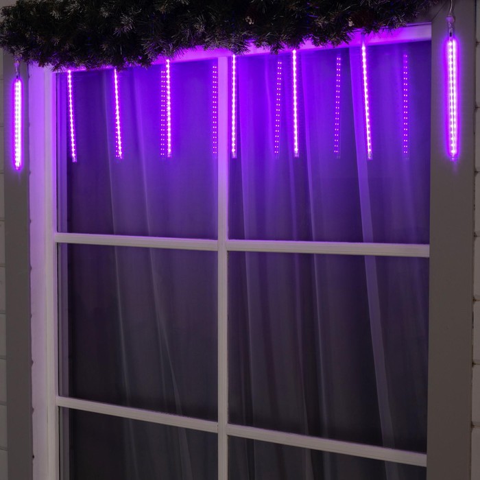 фото Гирлянда сосульки 2.5×0.3 м ip65 192 led фиолетовое с эффектом стекания 12 в luazon lighting