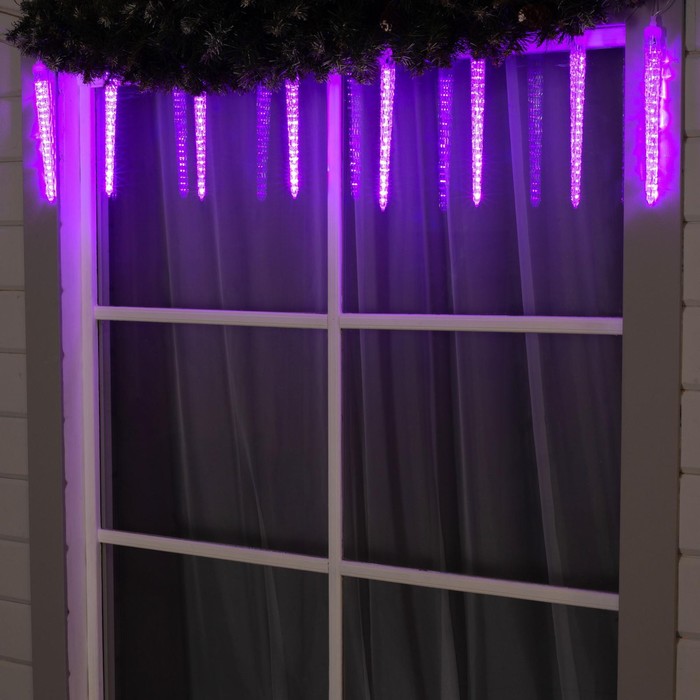 фото Гирлянда сосульки рифленые 2.5×0.3 м ip65 192 led фиолетовое с эффектом стекания 12 в luazon lighting