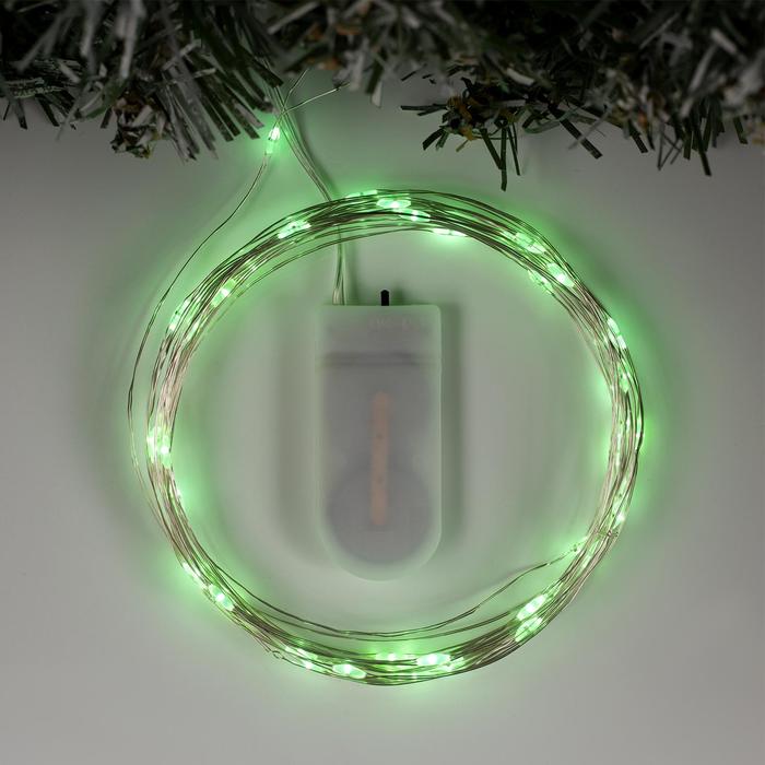 фото Гирлянда нить 5 м роса ip20 серебристая нить 50 led свечение зелёное cr2032х2 luazon lighting