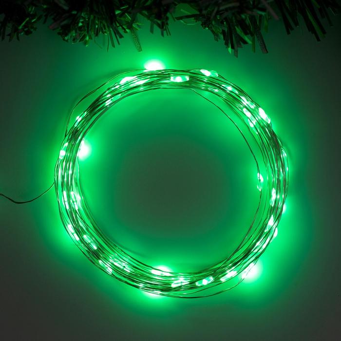 фото Гирлянда «нить» 5 м роса, ip20, серебристая нить, 50 led, свечение зелёное, 2 режима, aaх3 luazon lighting