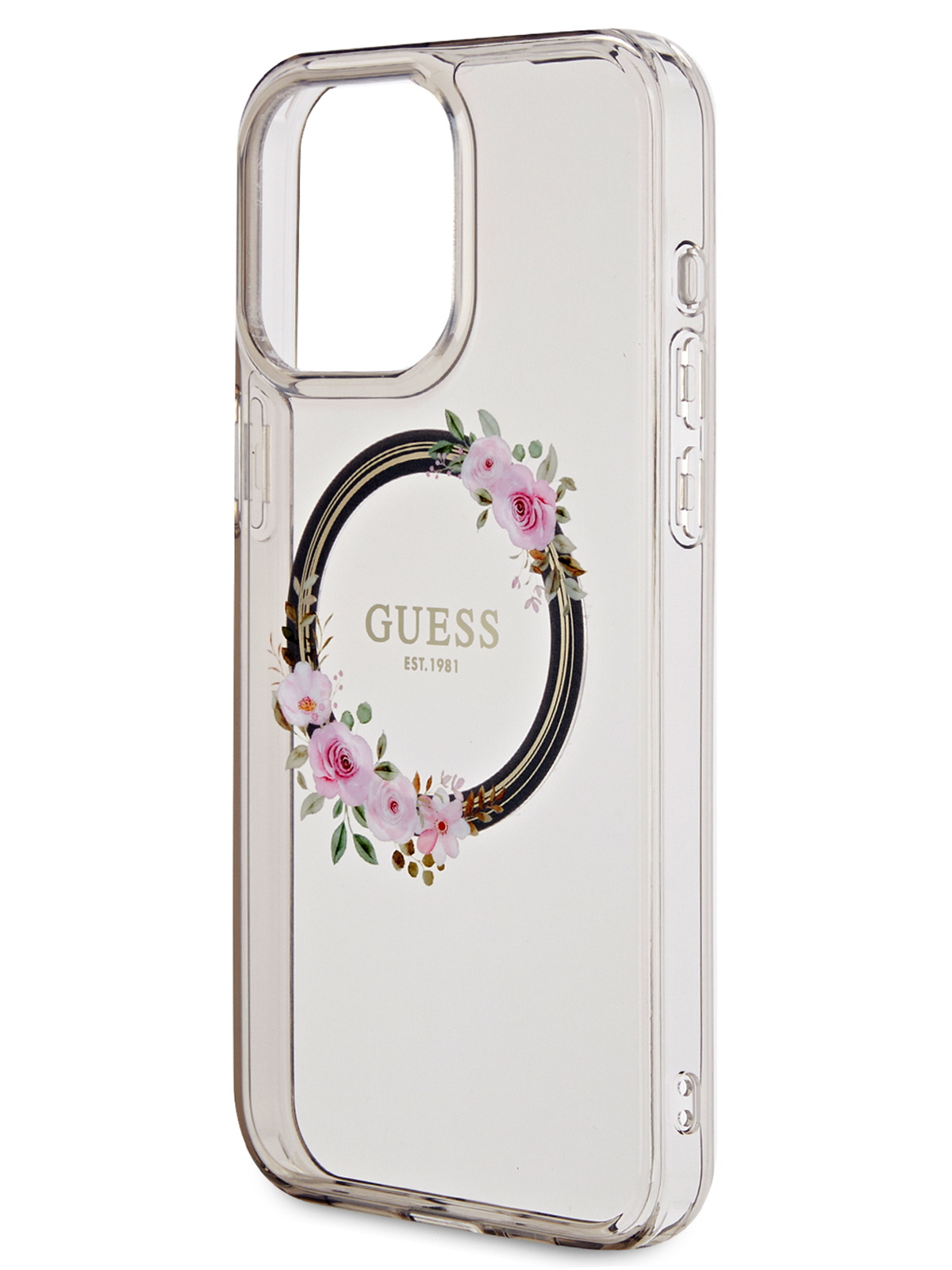 Чехол Guess для iPhone 15 Pro Max с Magsafe Flowers Wreath Hard Black