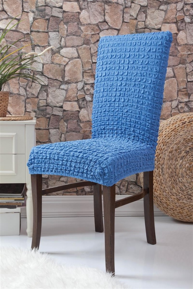 фото Чехлы на стулья без оборки venera, голубой, комплект 6 штук
