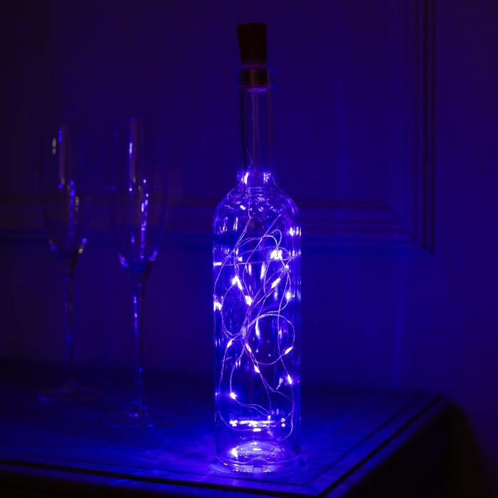 фото Гирлянда нить 2 м роса с пробкой ip20 серебристая нить 20 led свечение фиолетовое lr44х3 luazon lighting