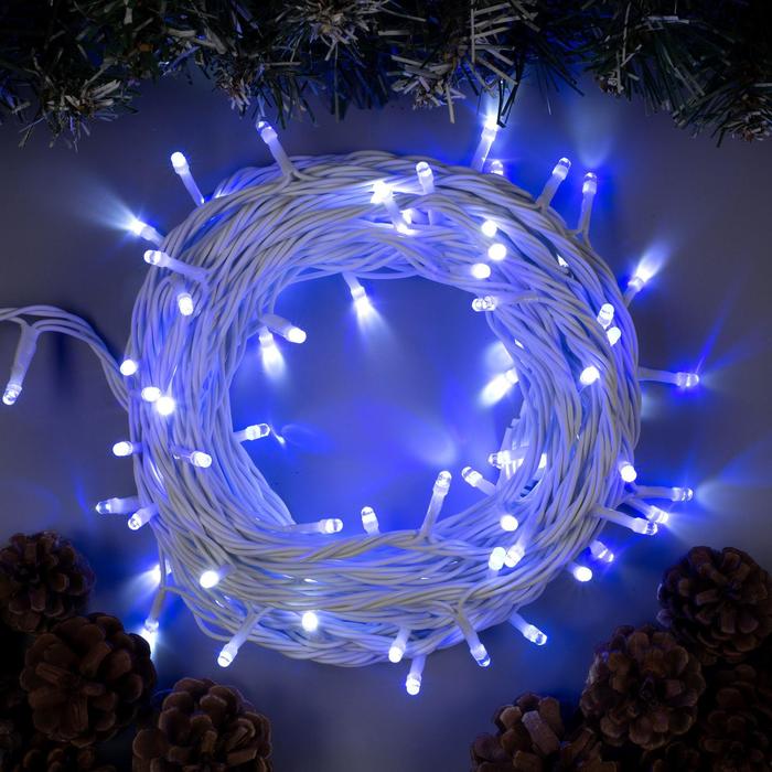фото Гирлянда нить 10 м ip44 умс белая нить 100 led свечение бело-синее мигание 220 в luazon lighting