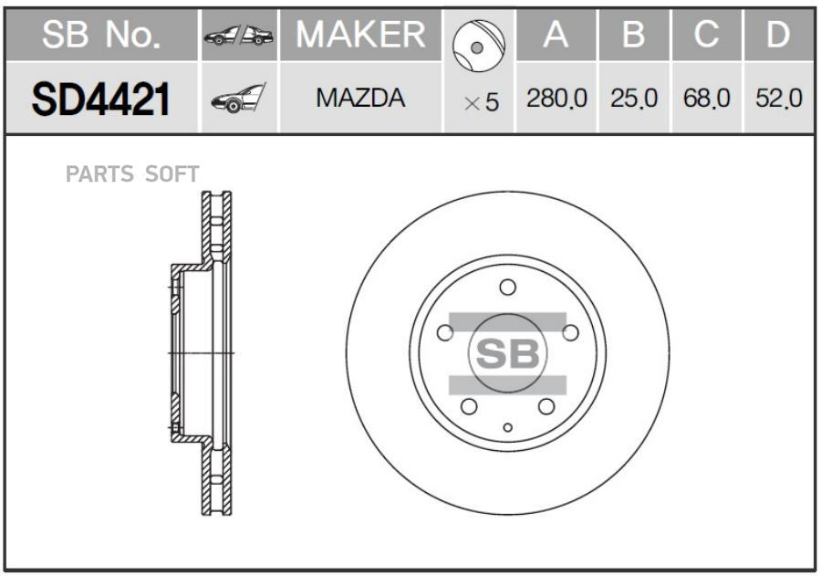 

SANGSIN BRAKE SD4421 Диск тормозной MAZDA 3 13- передний вент.D 280мм 1шт