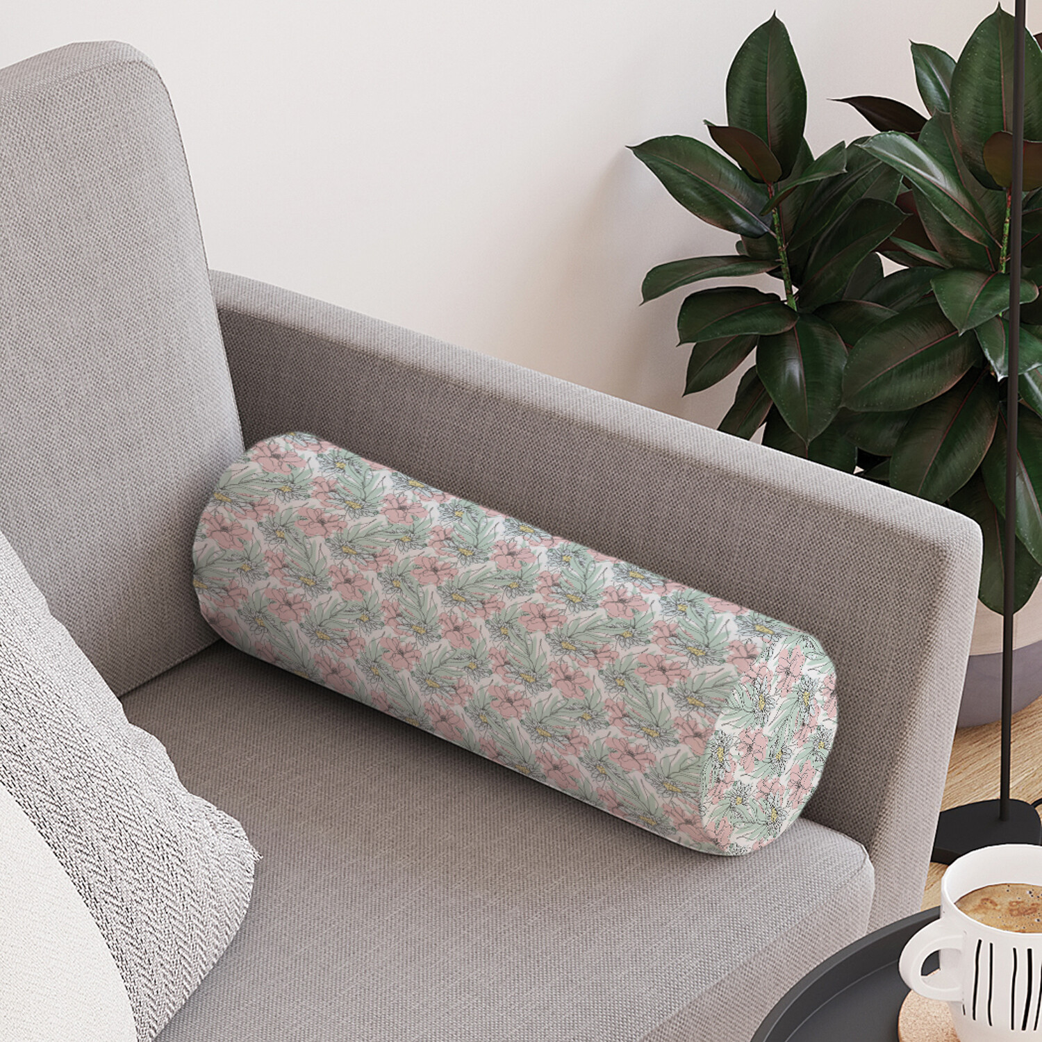 

Декоративная подушка валик Арт природы на молнии 45х16см, Белый, Арт природы