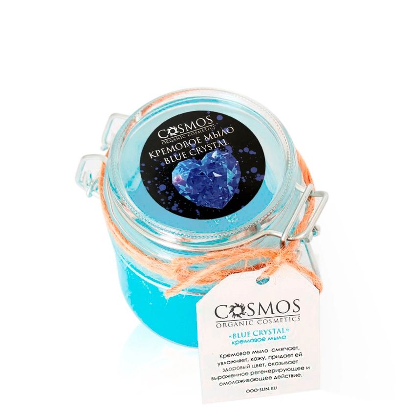фото Мыло cosmos blue crystal кремовое кокосовое, питание и защита, 200 мл