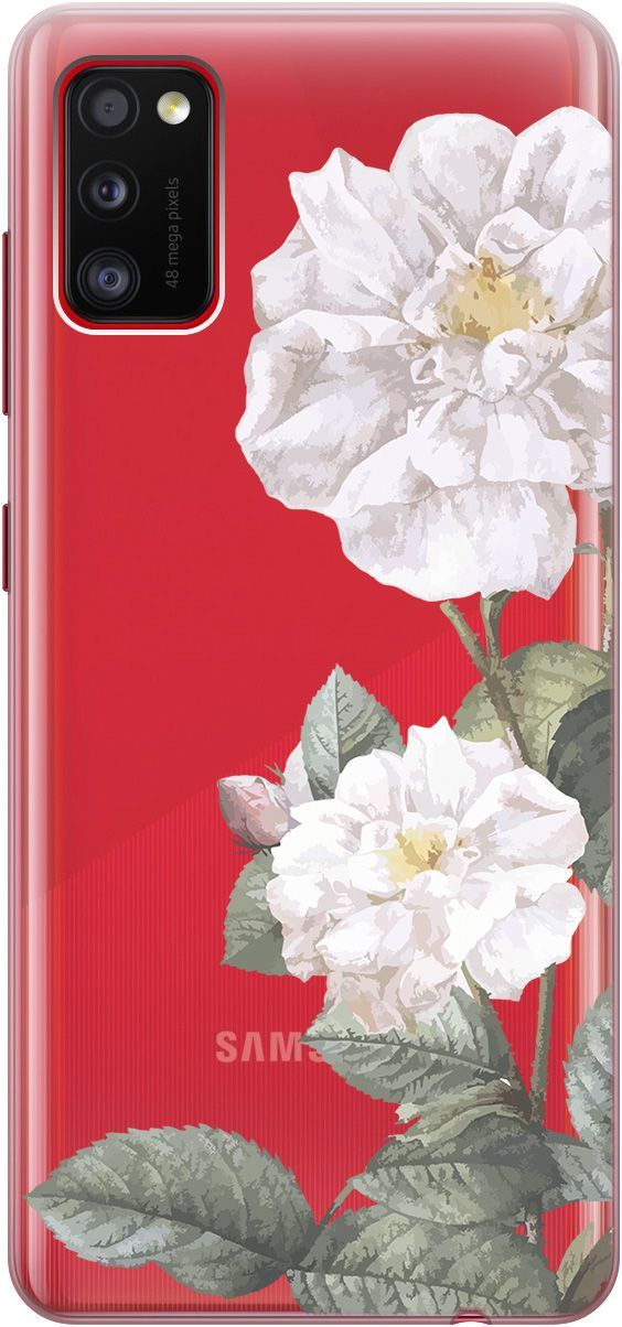 

Силиконовый чехол на Samsung Galaxy A41 с 3D принтом "White Rose" прозрачный, Прозрачный;черный, 5378