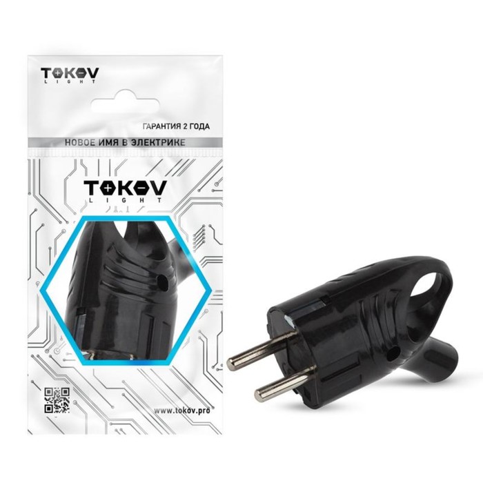 фото Вилка электрическая с кольцом tokov electric, с з/к, 16а, 250в, ip20, черная