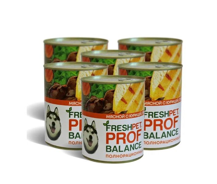 Консервы для собак FRESHPET PROF BALANCE, с курицей, печенью и гречкой, 6 шт по 850 г