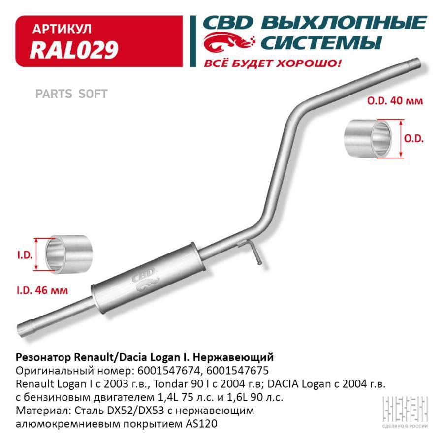 

Резонатор Renault Logan. Нерж Сталь Cbd.Ral029 CBD арт. RAL029