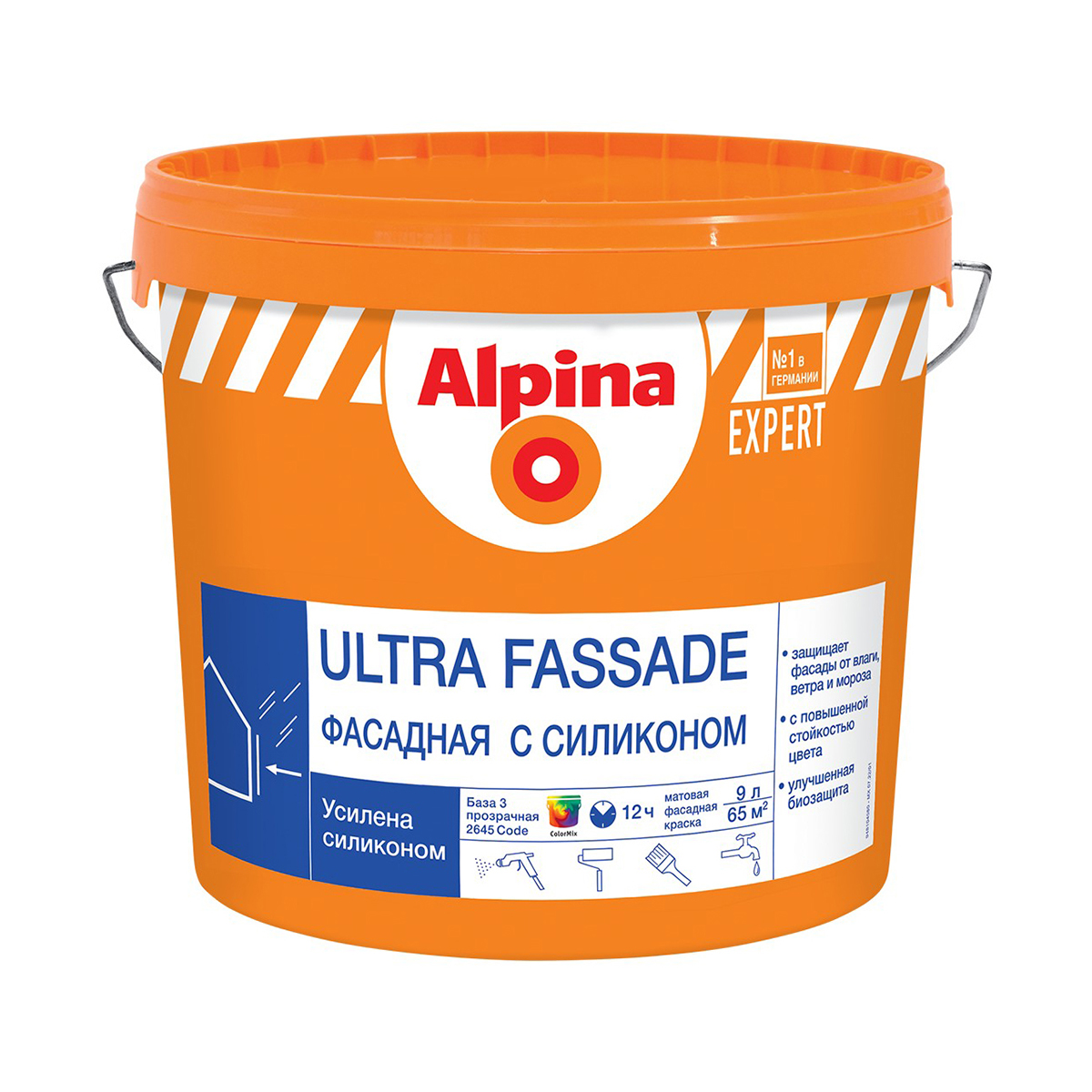 КРАСКА ФАСАДНАЯ EXPERT ULTRA FASSADE МАТОВАЯ БАЗА 3 (БЕСЦВЕТНАЯ) 9,4 Л (1) ALPINA